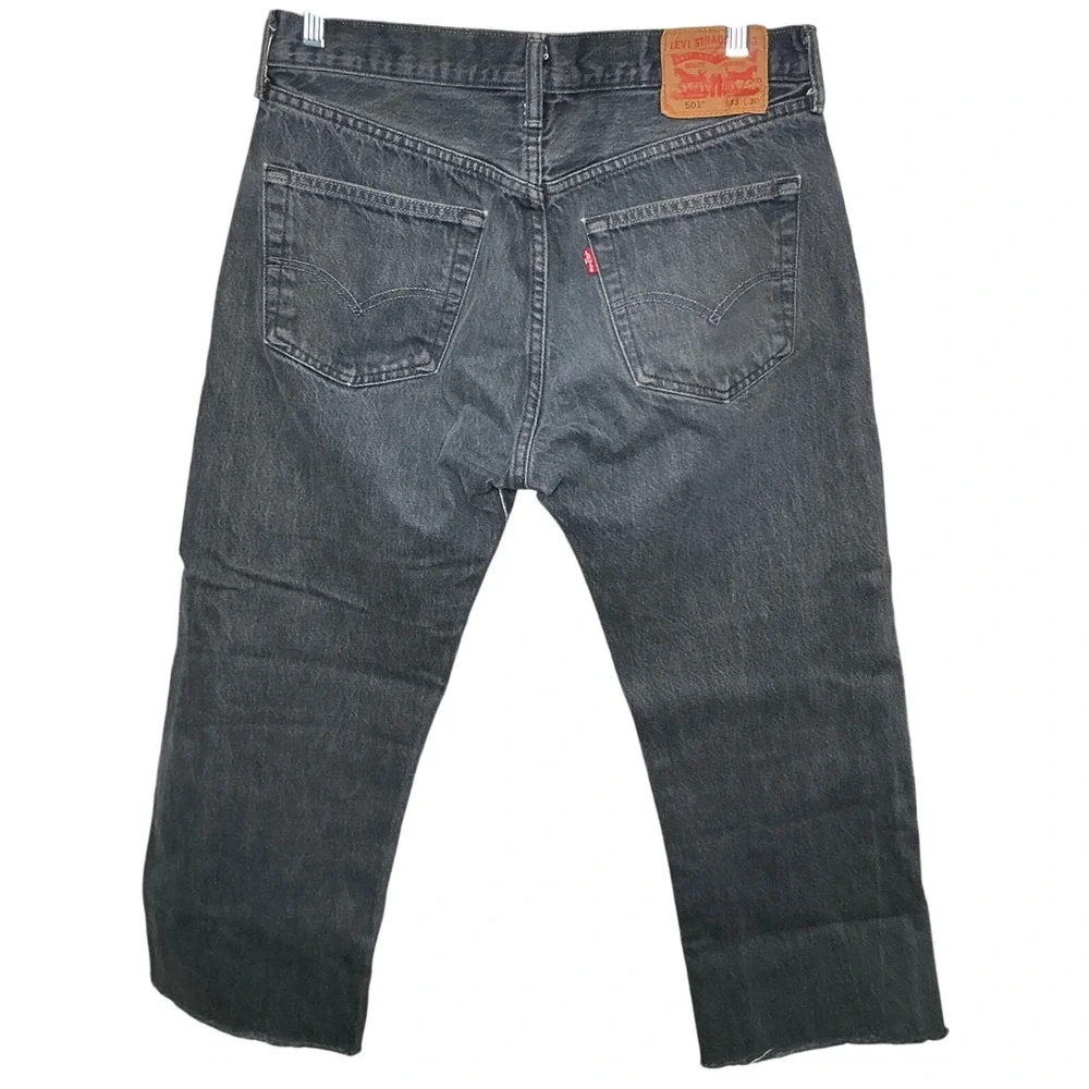 Levi Strauss 501‎ Mens Original Fit Black Denim Jeans 33x30 Button Fly Raw Hem